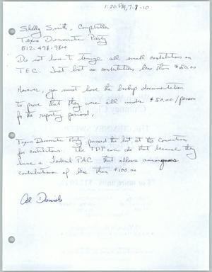 Primary view of object titled '[Handwritten letter from Al Daniels to Shelly Smith]'.