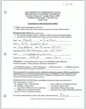 Primary view of object titled '[Conference Registration Form for Roberto J. Flores]'.