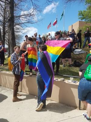 Primary view of object titled '[Students with Pride flags]'.