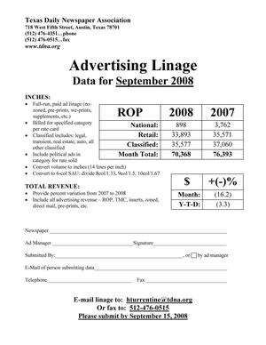Primary view of object titled '[TDNA Advertising Linage Report for September 2008]'.