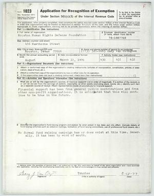 Primary view of object titled 'Application for Recognition of Exemption'.