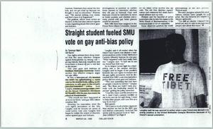 Primary view of object titled '[Clipping: Straight student fueled SMU vote on gay anti-bias policy]'.
