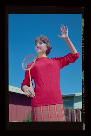 Primary view of object titled '[Photograph of Carol Williams with a badminton racket, 3]'.