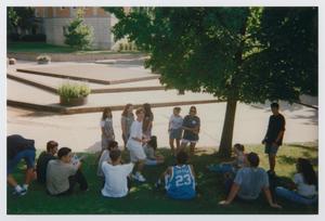 Primary view of object titled '[Photograph of TAMS students sitting near edge of field]'.