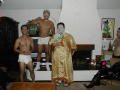 Photograph: [Three guests during Halloween contest voting]