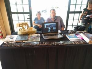 Primary view of object titled '[Sheryl Stagner and Jeff Stagner at the DCCCD booth inside of Chautauqua Pavilion]'.