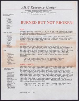 Primary view of object titled '[AIDS Resource Center Burned but not broken]'.