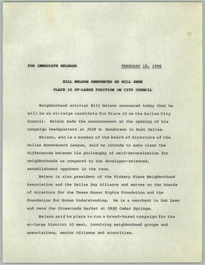Primary view of object titled '[Announcement from the Bill Nelson Campaign]'.