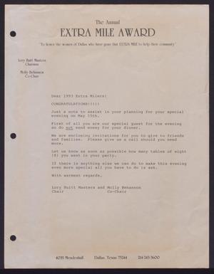 Primary view of object titled '[Letter from the Annual Extra Mile Award Committee to 1993 Extra Milers - 1993]'.