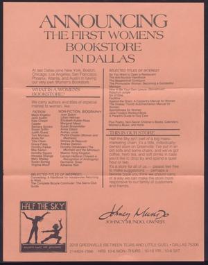 Primary view of object titled 'Announcing The First Women's Bookstore in Dallas'.