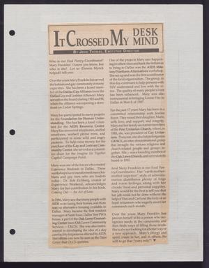 Primary view of object titled '[Clipping: It Crossed My Desk / Mind]'.