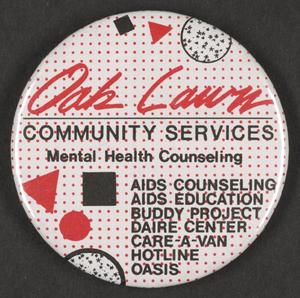 Primary view of object titled '[Oak Lawn Community Services button]'.