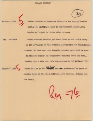 Primary view of object titled '[News Script: Dallas chamber]'.