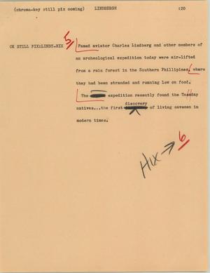Primary view of object titled '[News Script: Lindbergh]'.