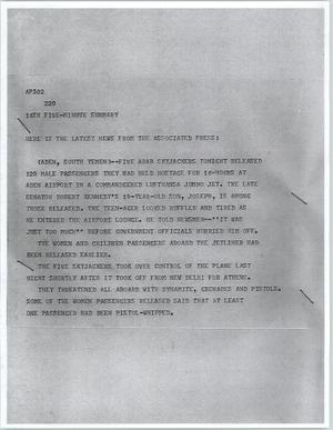 Primary view of object titled '[News Script: Plane hostages]'.