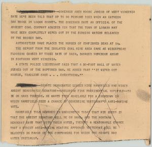 Primary view of object titled '[News Script: West Virginia dam breaks]'.