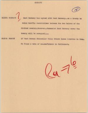 Primary view of object titled '[News Script: Germany]'.
