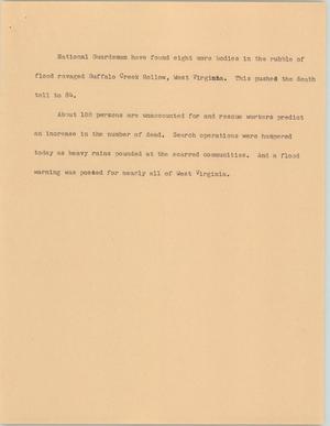 Primary view of object titled '[News Script: Buffalo Creek Hollow]'.