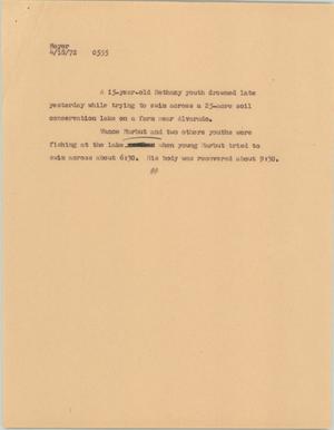 Primary view of object titled '[News Script: Bethany drowning]'.