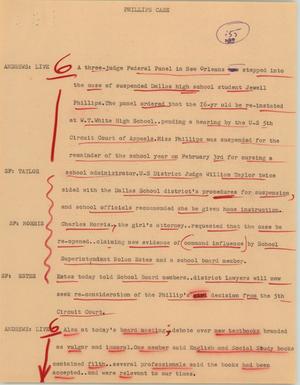 Primary view of object titled '[News Script: Phillips case]'.