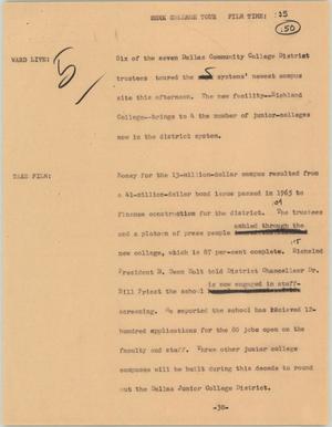 Primary view of object titled '[News Script: College tour]'.