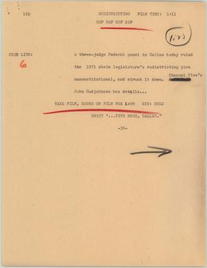 Primary view of object titled '[News Script: Redistricting]'.