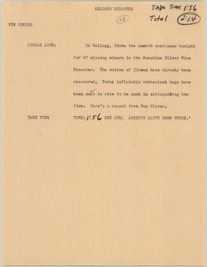 Primary view of object titled '[News Script: Kellogg disaster]'.