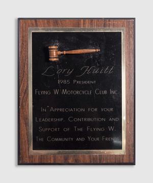 Primary view of object titled '[1985 president plaque]'.
