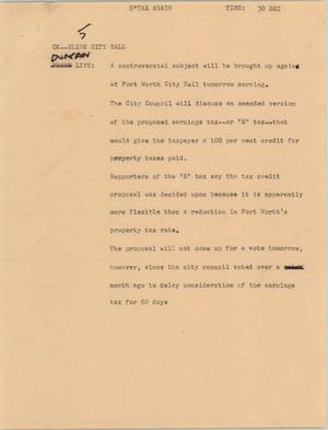 Primary view of object titled '[News Script: E-tax again]'.