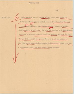Primary view of object titled '[News Script: Funeral home]'.