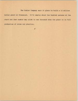 Primary view of object titled '[News Script: Kohler]'.