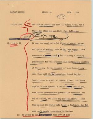 Primary view of object titled '[News Script: Circus]'.