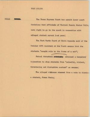 Primary view of object titled '[News Script: TCJC ruling]'.