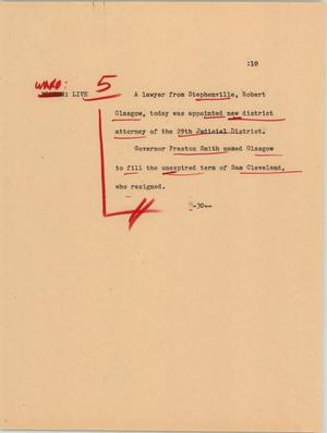 Primary view of object titled '[News Script: District Attorney Glasgow]'.