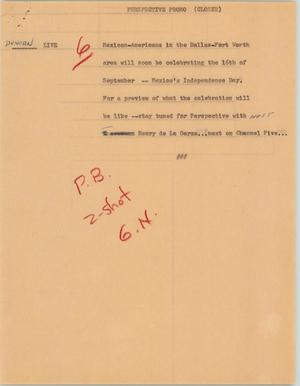 Primary view of object titled '[News Script: Perspective promo]'.