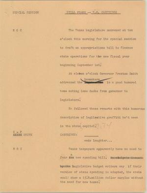Primary view of object titled '[News Script: Special session]'.