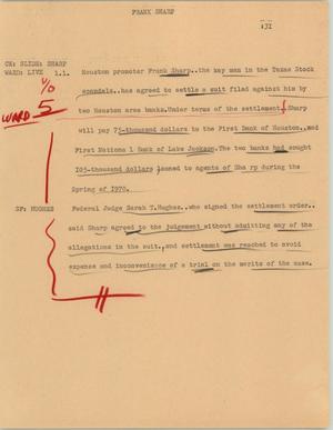 Primary view of object titled '[News Script: Frank Sharp]'.