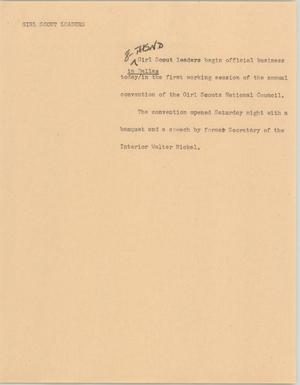 Primary view of object titled '[News Script: Girl scout leaders]'.