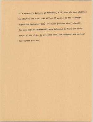 Primary view of object titled '[News Script: Nightclub fire]'.