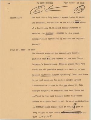 Primary view of object titled '[News Script: FW City Council]'.