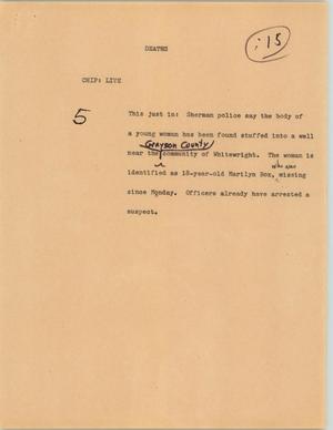Primary view of object titled '[News Script: Deaths]'.