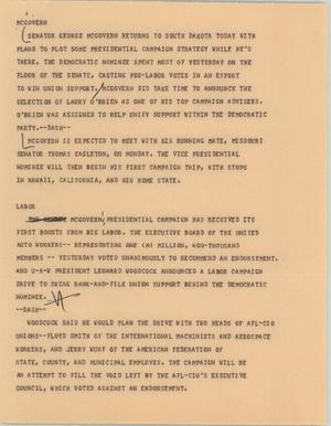 Primary view of object titled '[News Script: McGovern/ Labor]'.