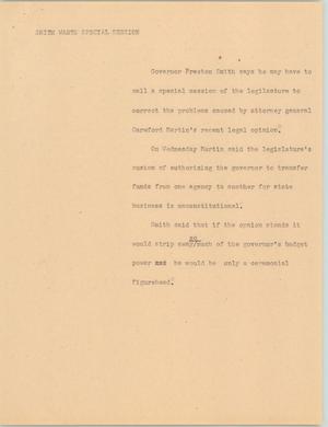 Primary view of object titled '[News Script: Smith wants special session]'.