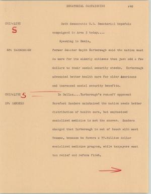 Primary view of object titled '[News Script: Senatorial campaigning]'.