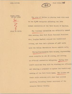 Primary view of object titled '[News Script: Girl scouts]'.