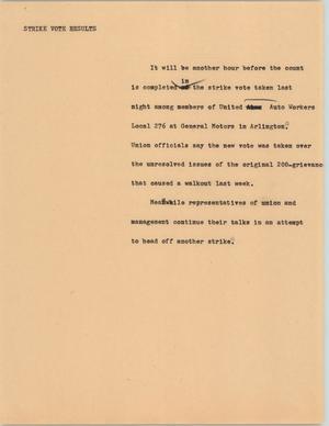 Primary view of object titled '[News Script: Strike vote results]'.