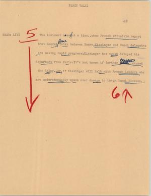 Primary view of object titled '[News Script: Peace talks]'.