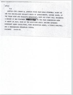 Primary view of object titled '[News Script: Lyndon B Johnson park]'.