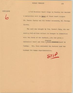 Primary view of object titled '[News Script: Cooley verdict]'.