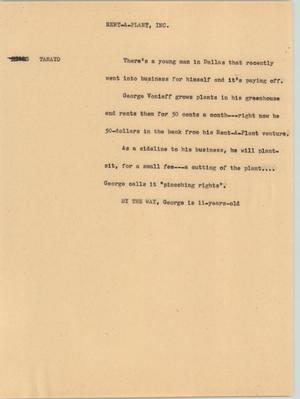 Primary view of object titled '[News Script: Rent-a-plant, inc.]'.